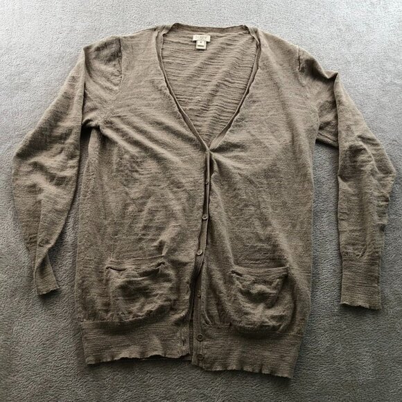 J.Crew Womens Cardigan Sweater Medium Buttn Front Pockets V-Neck Tan Cozy Casual - Picture 11 of 12